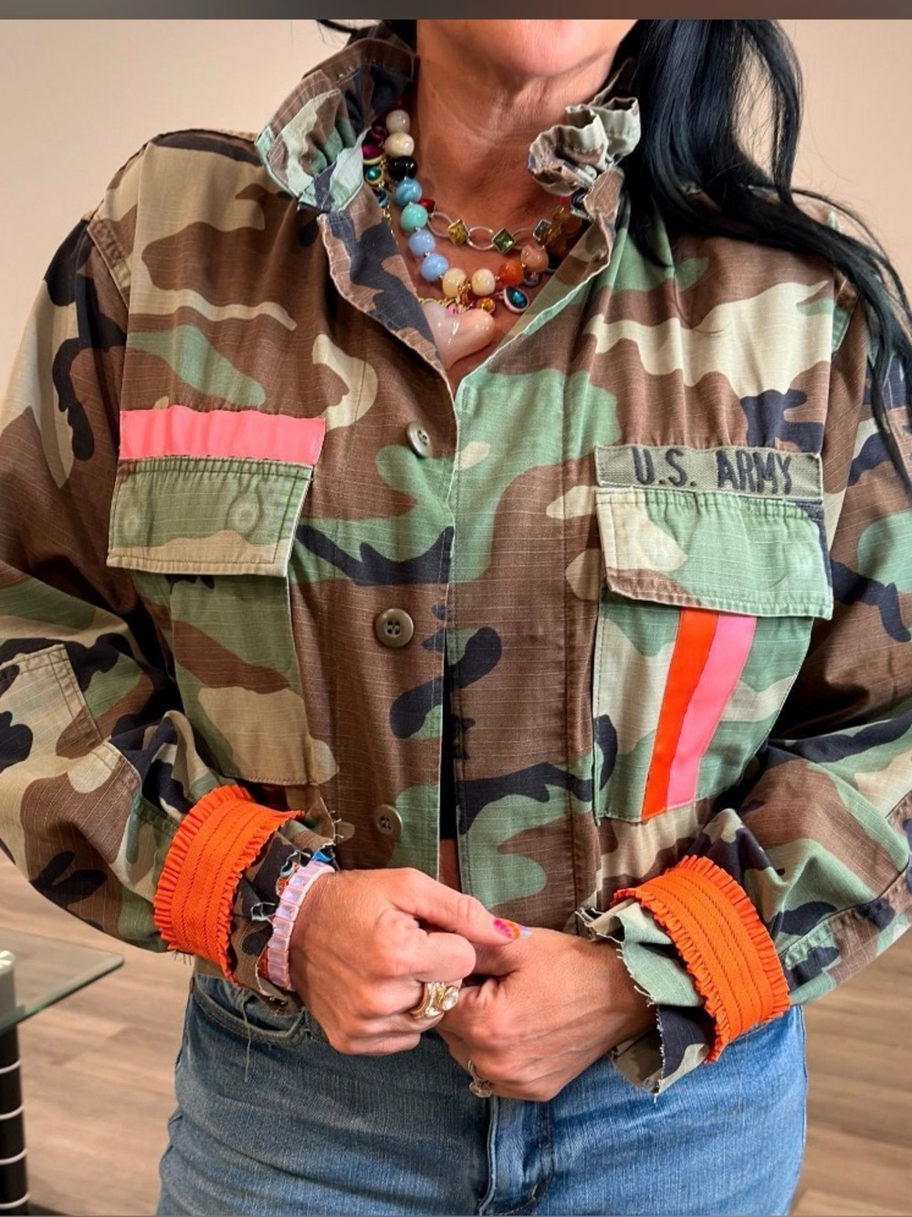 Custom Camo Patches Jacket NWOT size 0-12/14 $179